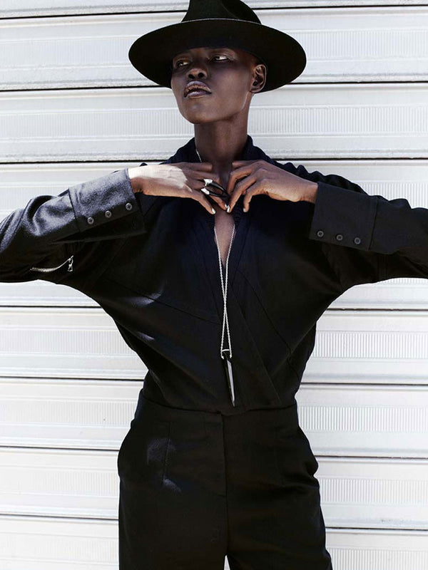 MODEL GRACE BOL WEARS DAMIAN RING AND PENDULUM NECKLACE FOR PLAYING FASHION EDITORIAL
