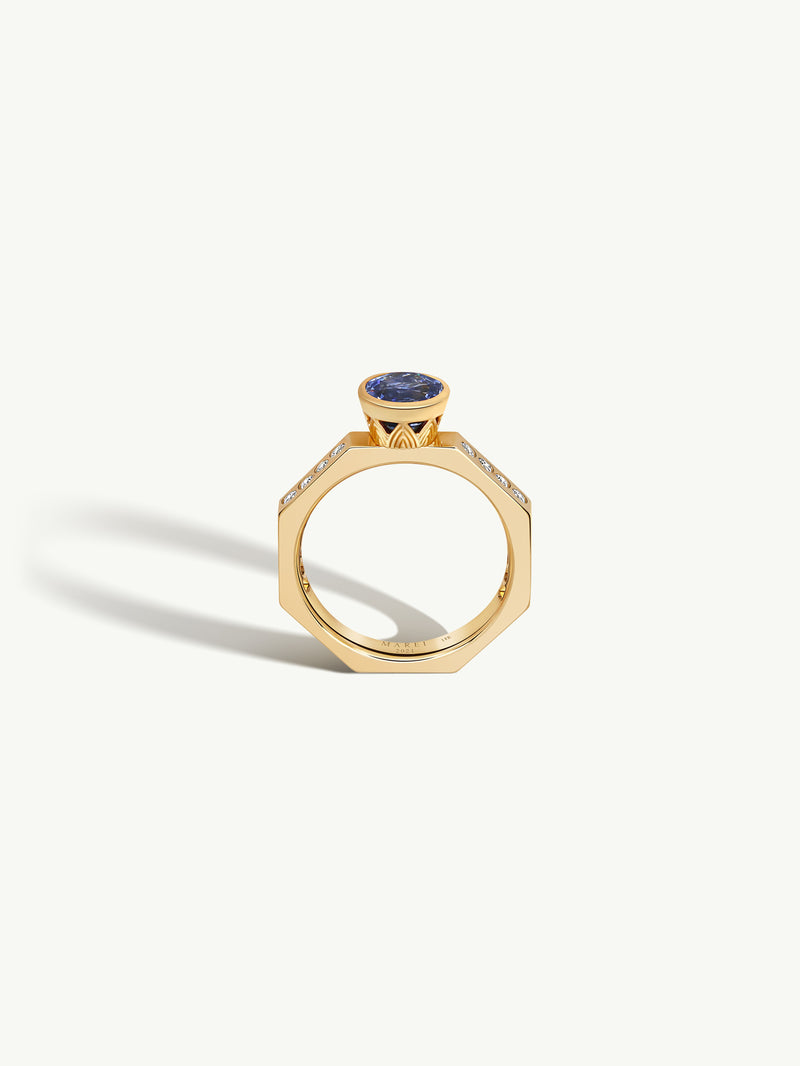 Octavian Lotus Engagement Ring With Round Brilliant-Cut Cornflower Blue Sapphire Ring In 18K Yellow Gold