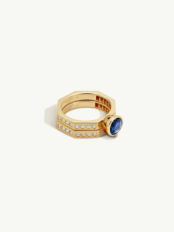 Octavian Lotus Engagement Ring With Round Brilliant-Cut Cornflower Blue Sapphire Ring In 18K Yellow Gold