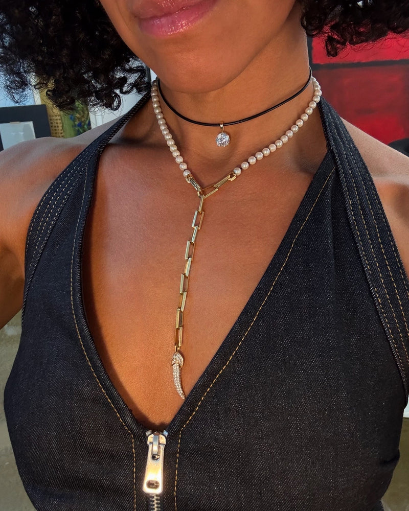 Eternal by Marei Solitaire Diamond Pendant On Leather