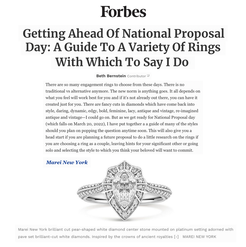 Marei Atara Engagement Ring With Brilliant-Cut Pear-Shaped White Diamond In Platinum Featured in Forbes Magazine