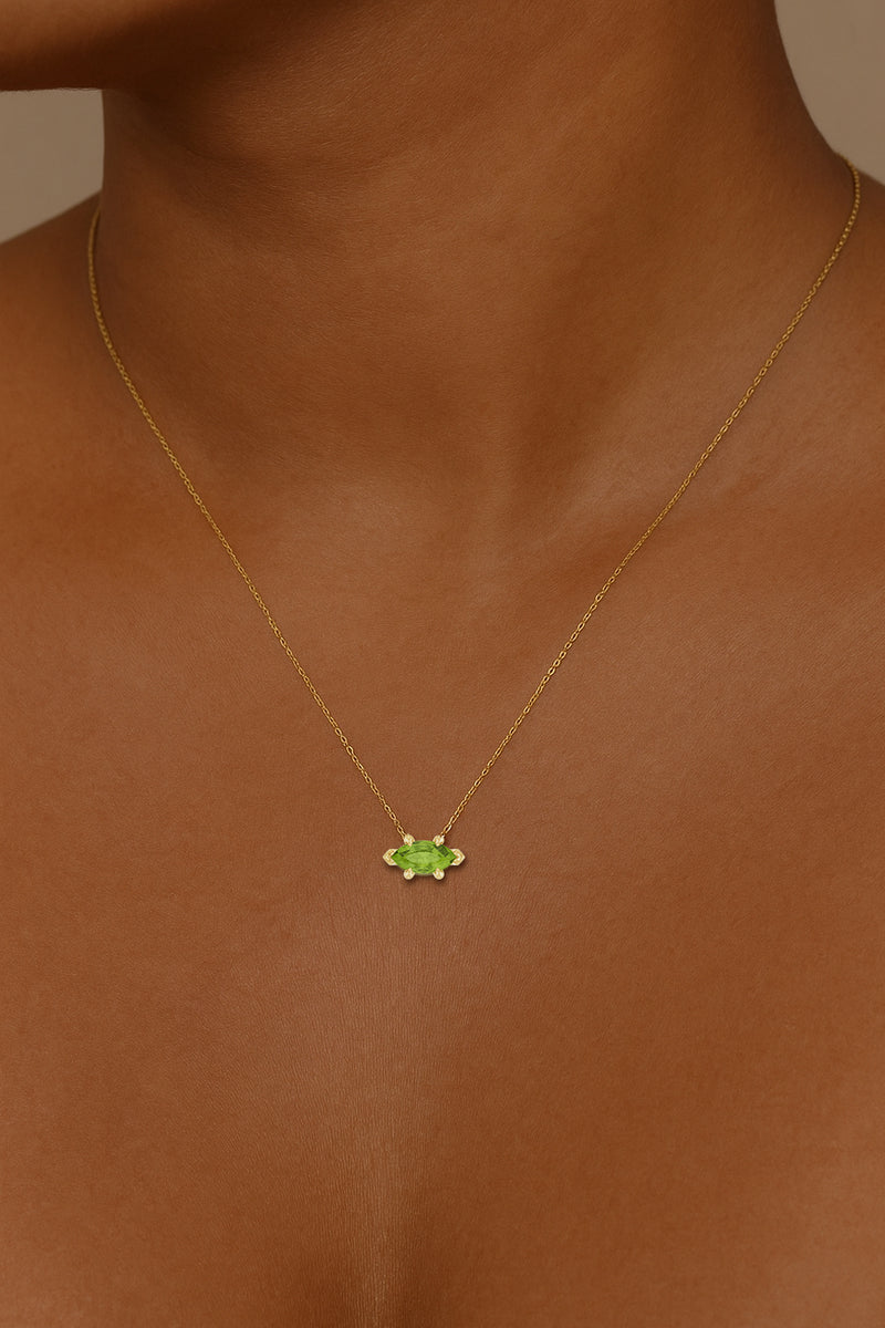Eye of The Sun Marquise-Cut Peridot August Birthstone Petite Pendant Necklace
