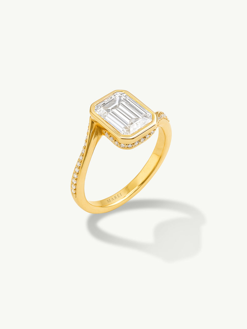 Aurora Engagement Ring With Emerald-Cut White Diamond & Pavé-Set White Diamond In 18-Karat Yellow Gold