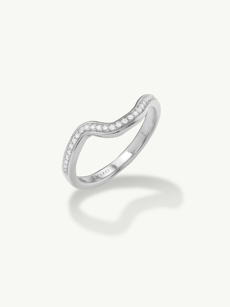 Aurora Wedding Band Ring With Pavé-Set White Diamonds In 18K Yellow Gold, 0.125 CTW