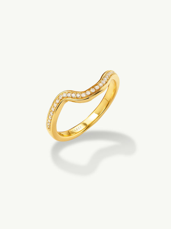 Aurora Wedding Band Ring With Pavé-Set White Diamonds In 18K Yellow Gold, 0.125 CTW