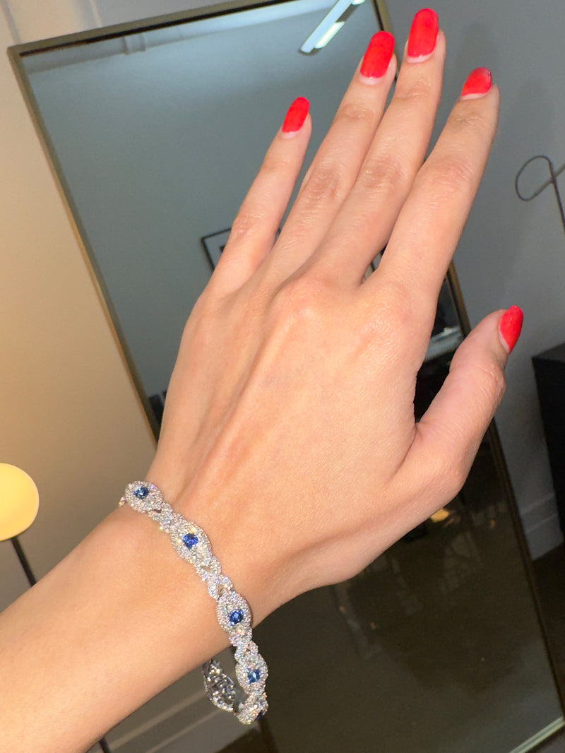 Evil Eye Talisman Link Bracelet With Pavé Diamonds & Blue Sapphires