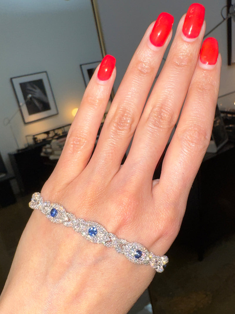 Evil Eye Talisman Link Bracelet With Pavé Diamonds & Blue Sapphires