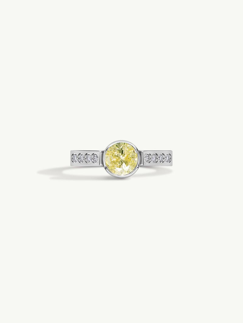 Octavian Lotus Engagement Ring With Round Brilliant-Cut Yellow Diamond In Platinum