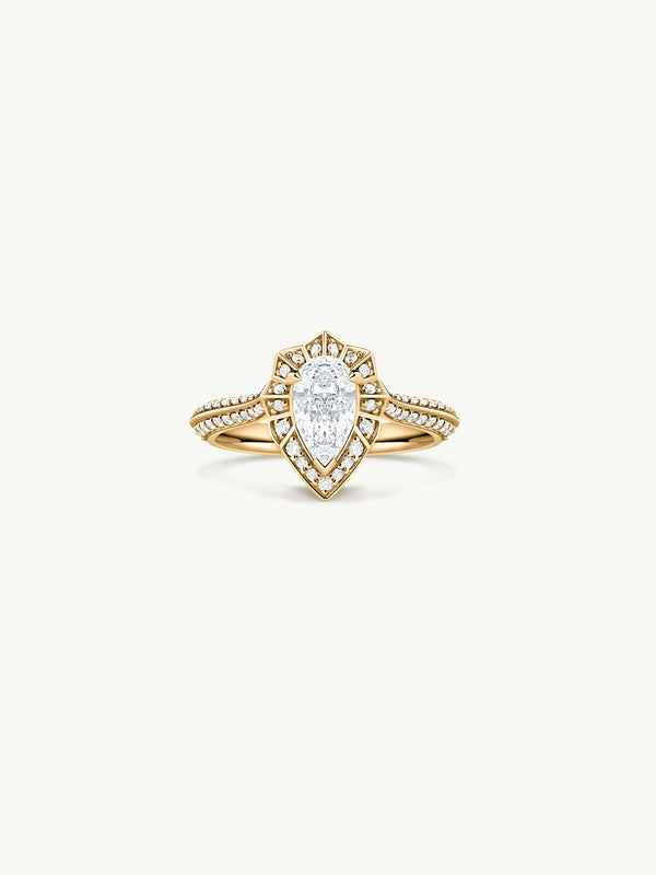 Marei Atara Engagement Ring With Brilliant-Cut Pear-Shaped White Diamond In 18K Yellow Gold - 01