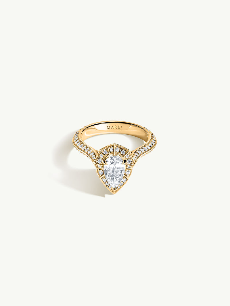 Marei Atara Engagement Ring With Brilliant-Cut Pear-Shaped White Diamond In 18K Yellow Gold - 3