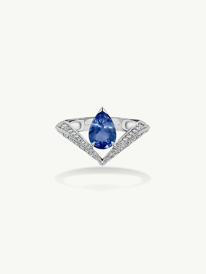 Dorian Floating Teardrop-Shaped Cornflower Blue Ceylon Sapphire Engagement Ring In 18K White Gold