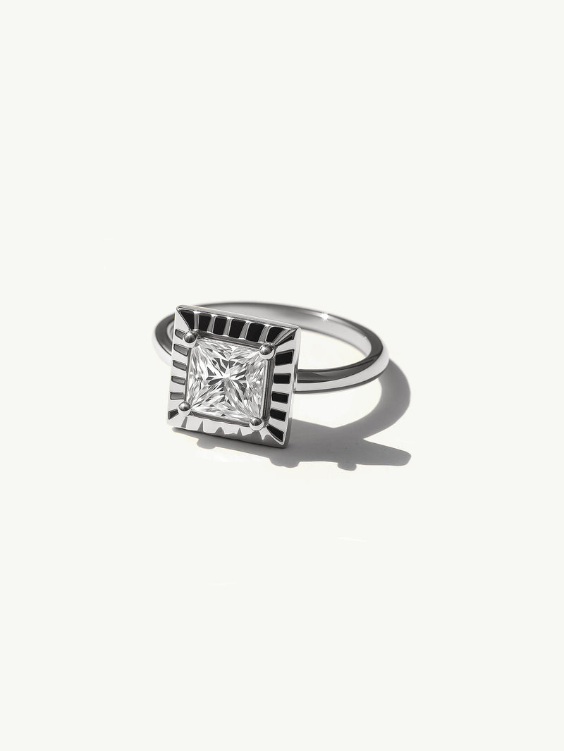 Ascension Engagement Ring With Brilliant Princess-Cut White Diamond In 18-Karat White Gold