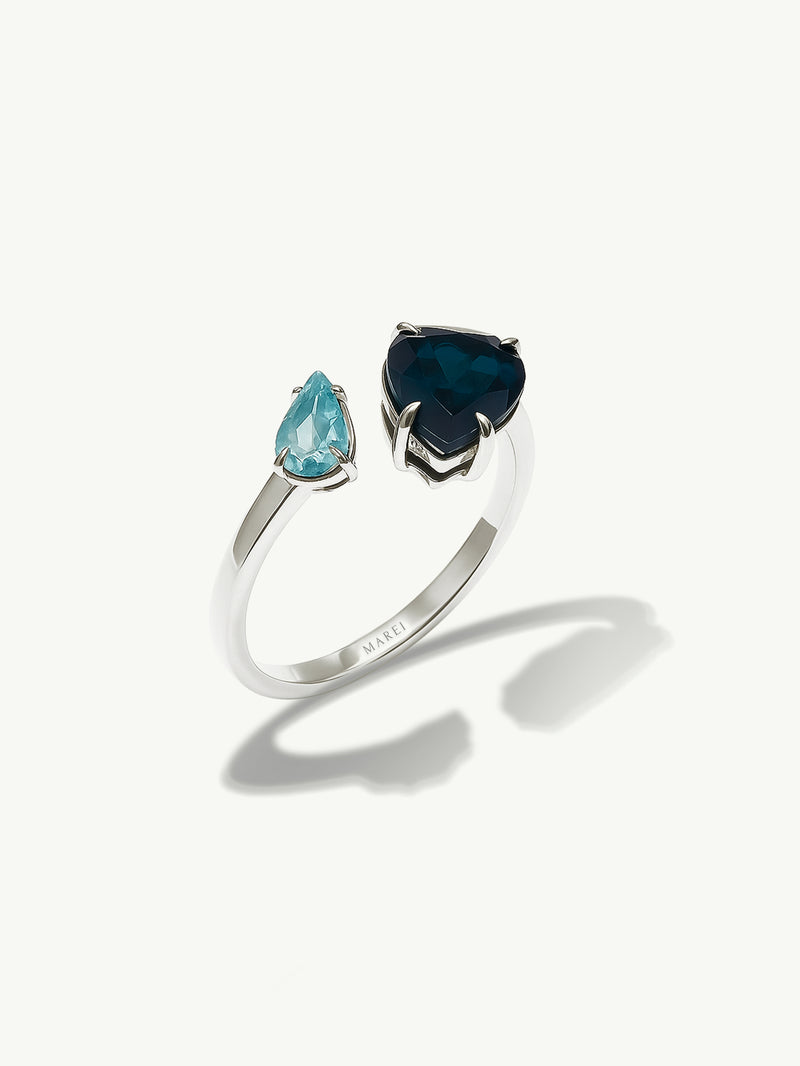 Elysian Toi Et Moi Open Ring With Pear-Cut London Blue Topaz & Sky Blue Topaz