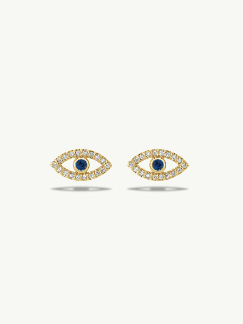 Evil Eye Stud Earrings With Blue Sapphires
