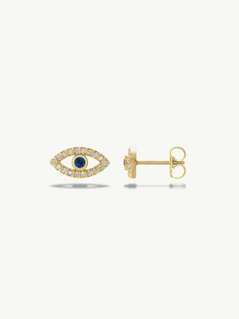 Evil Eye Stud Earrings With Blue Sapphires