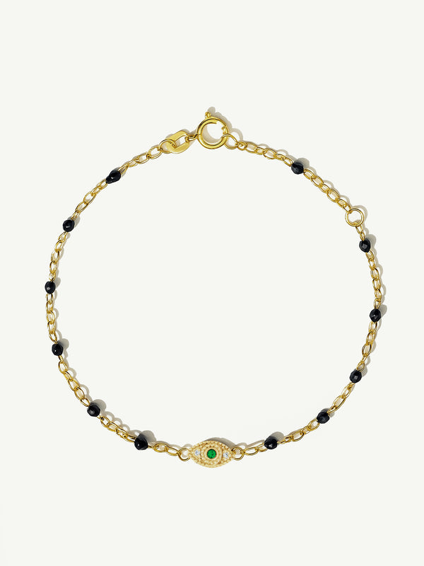 Evil Eye Pendant Beaded Bracelet With Emerald & White Diamonds