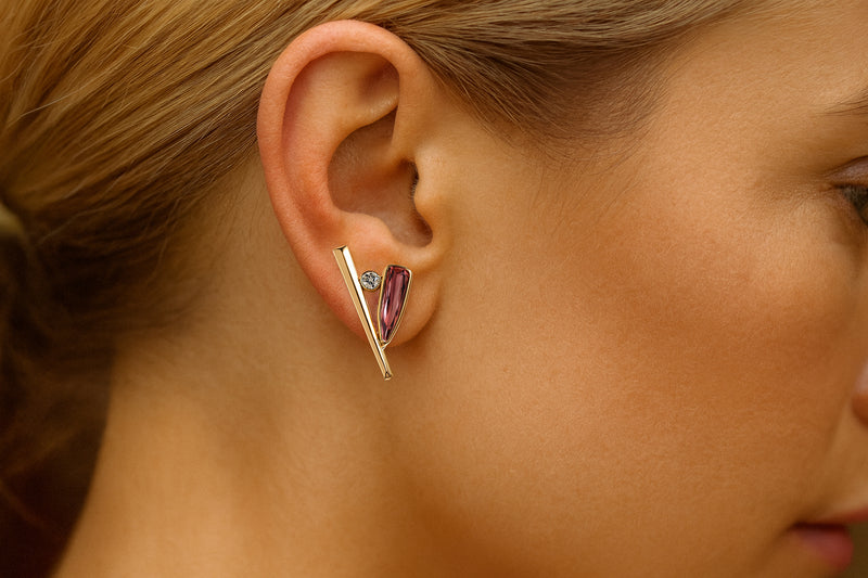 ARCHIVE - Lilith Dagger Earrings With Pink Tourmaline & Brilliant-Cut Round White Diamonds, 0.50 CTW