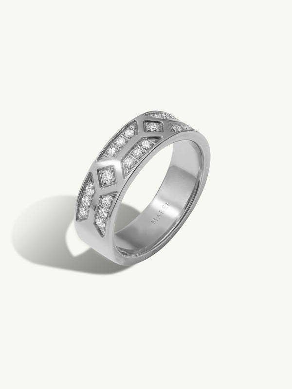 Meridian Men's Ring With White Diamonds In 18-Karat White Gold, 6 MM