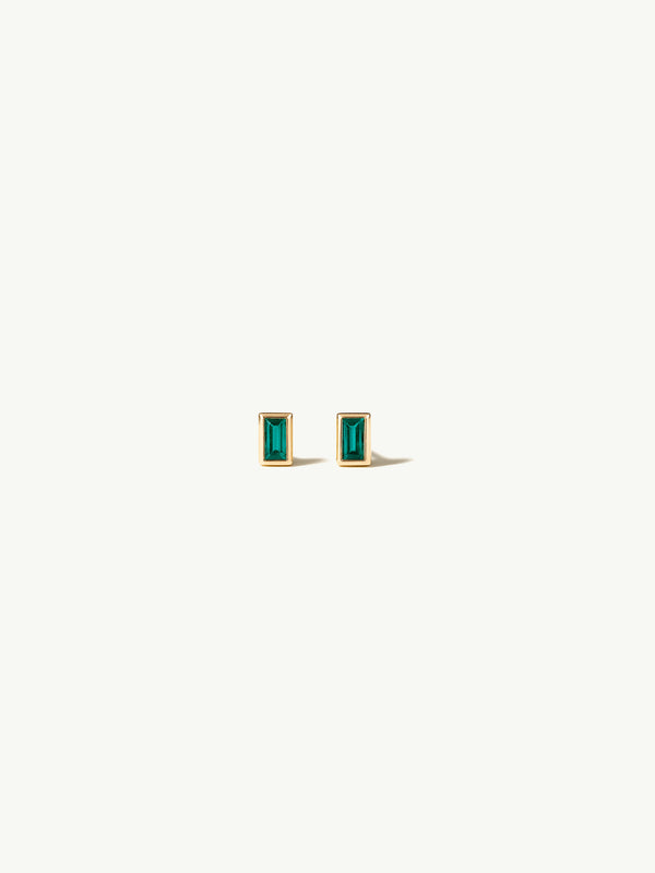 Petite Natural Emerald Bezel-Set Stud Earrings, 4mm