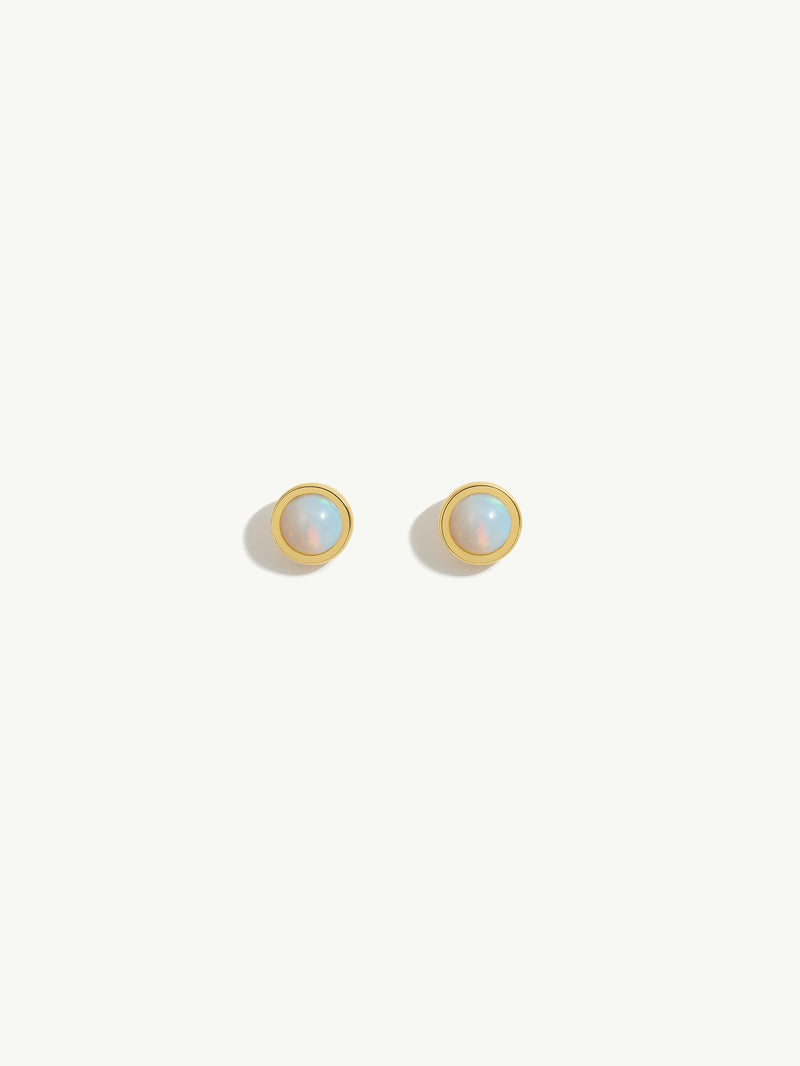 Petite Natural White Opal Cabochon Bezel-Set Stud Earrings, 5mm