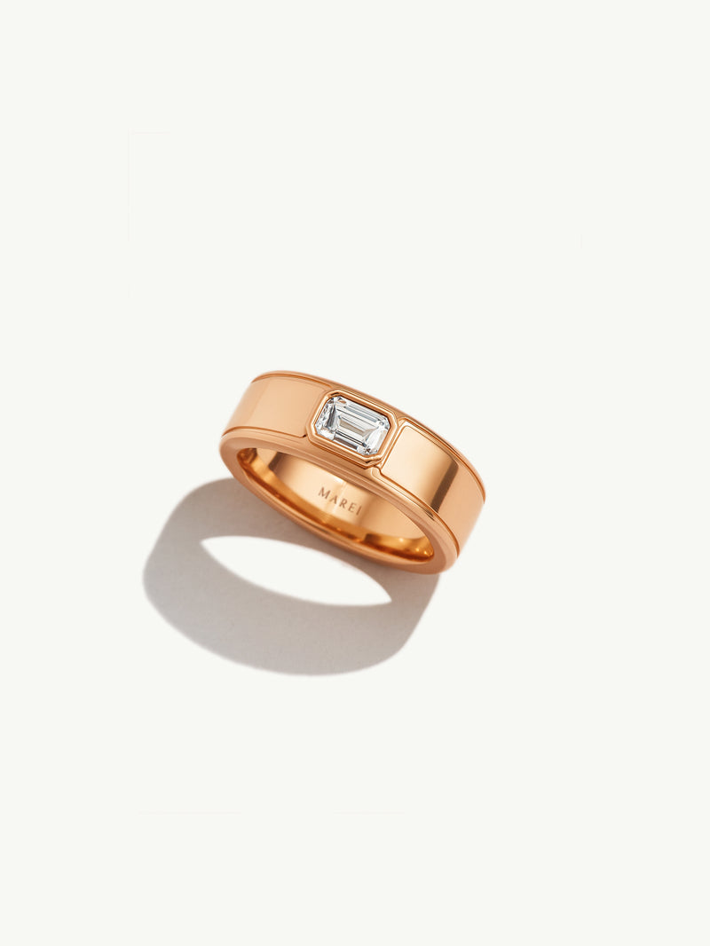 Monolith Men's Ring With Emerald-Cut Diamond In 18K White Gold, 0.50 CTW