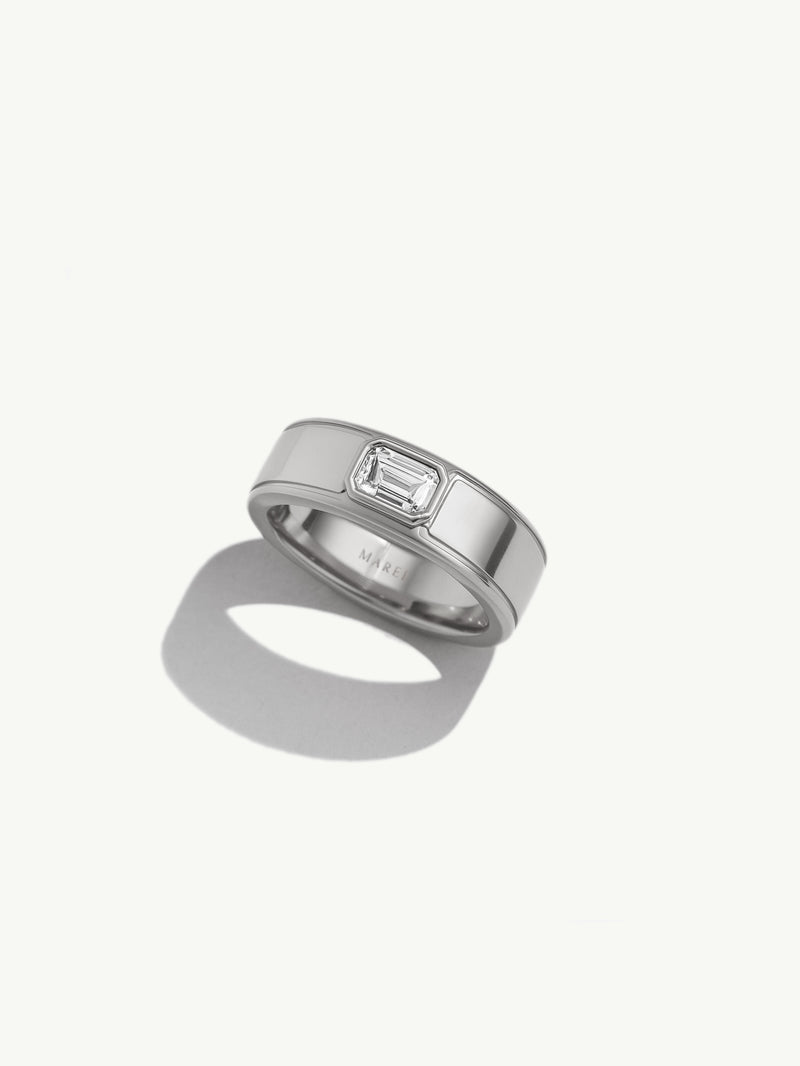 Monolith Men's Ring With Emerald-Cut Diamond In 18K Rose Gold, 0.50 CTW