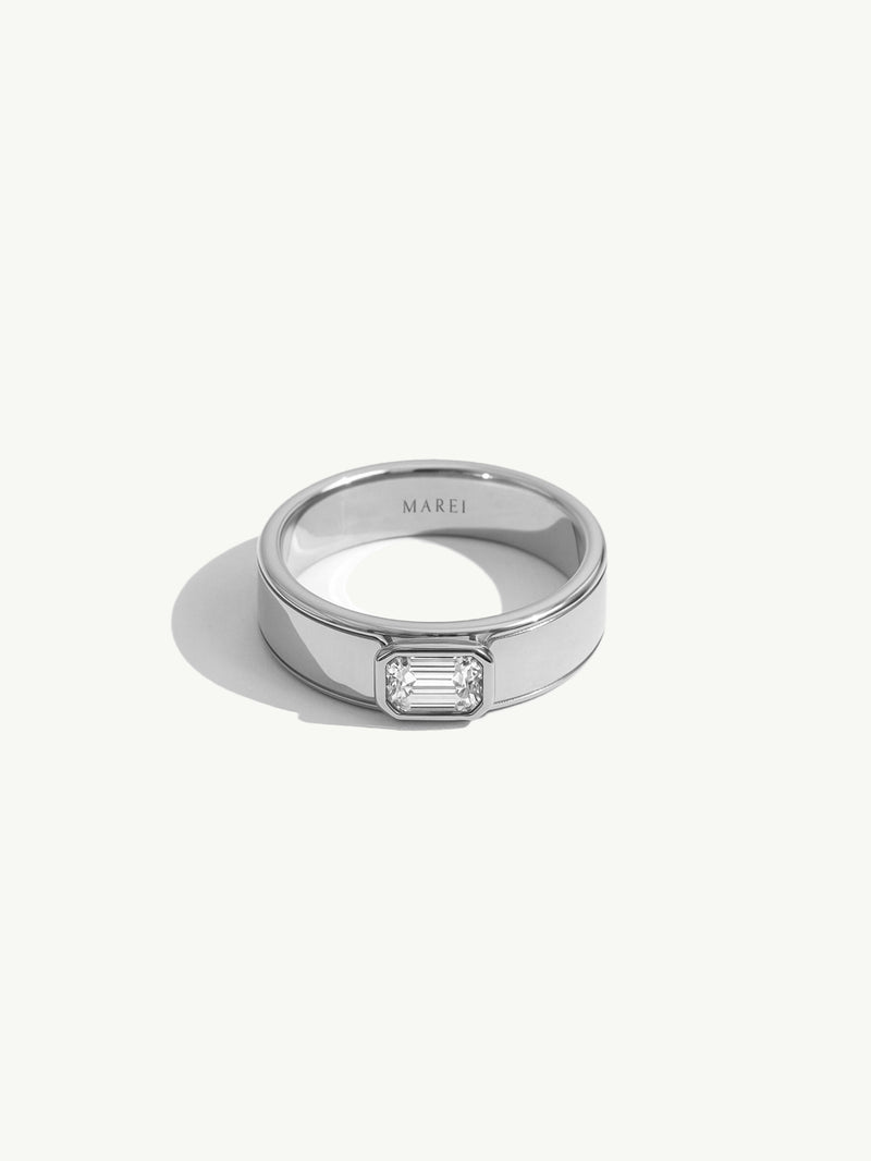 Monolith Men's Ring With Emerald-Cut Diamond In 18K Rose Gold, 0.50 CTW