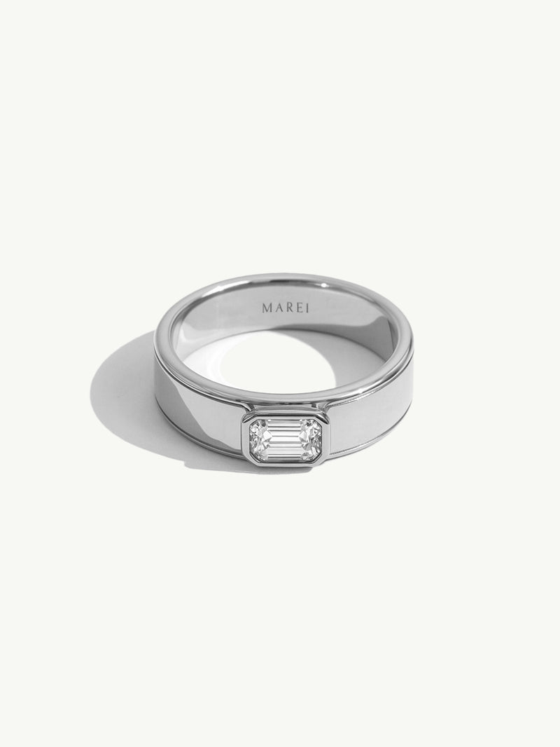 Monolith Men's Ring With Emerald-Cut Diamond In Platinum 950, 0.50 CTW