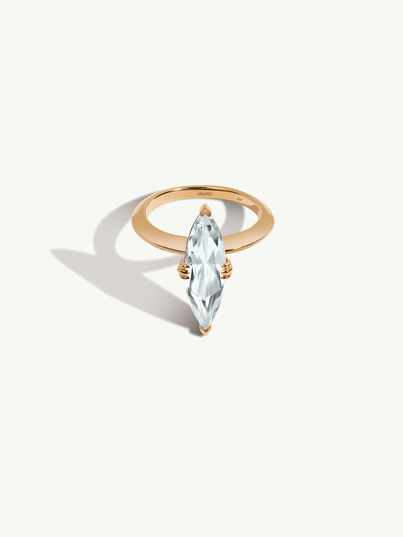 Marei Marquise-Cut White Aquamarine Beveled-Edge Engagement Ring In 18K Yellow Gold