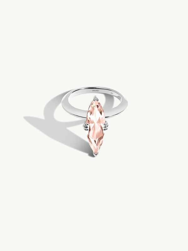 Marei Marquise-Cut Pink Morganite Beveled-Edge Engagement Ring In 18K White Gold