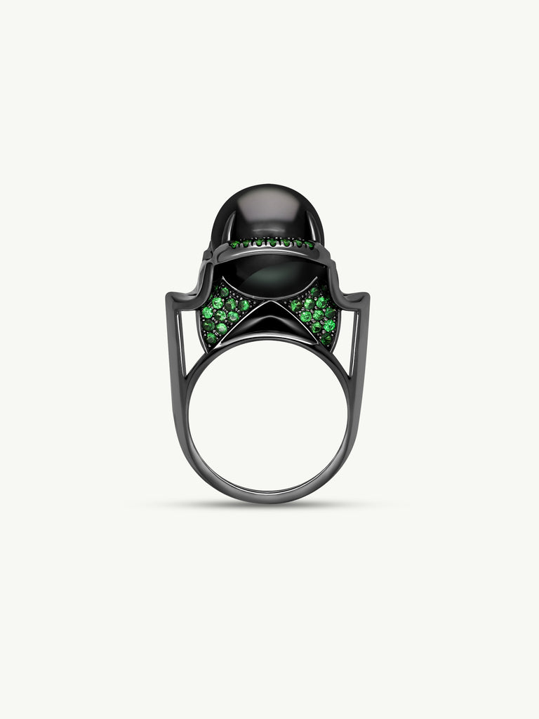 Tahitian Black Pearl Ring with Diamond Lining in White or Yellow Gold – Z  Kaptive Jewels