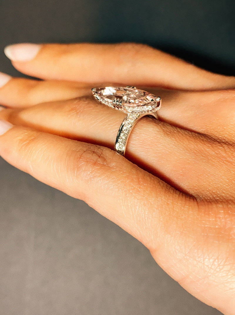 1.50 Carat Oval Cut Morganite Engagement Ring Bottom Diamond Moissanit –  agemz