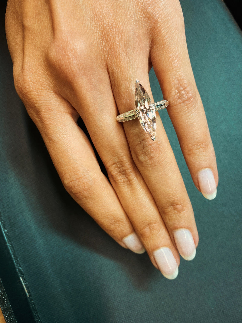Rectangular Cushion Morganite Halo Engagement Ring | Angara