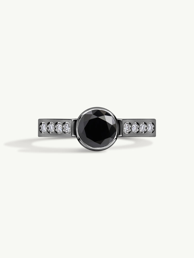 Octavian Lotus Engagement Ring With Brilliant Round-Cut Black Diamond In 18K Blackened Gold