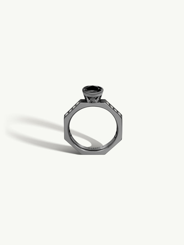 Octavian Lotus Engagement Ring With Brilliant Round-Cut Black Diamond In 18K Blackened Gold