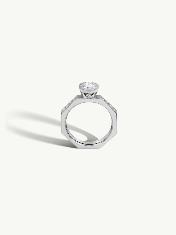 Octavian Lotus Engagement Ring With Round Brilliant-Cut White Diamond In 18K White Gold