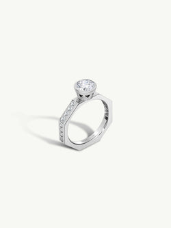 Octavian Brilliant Round-Cut White Diamond Engagement Ring In 18K White Gold