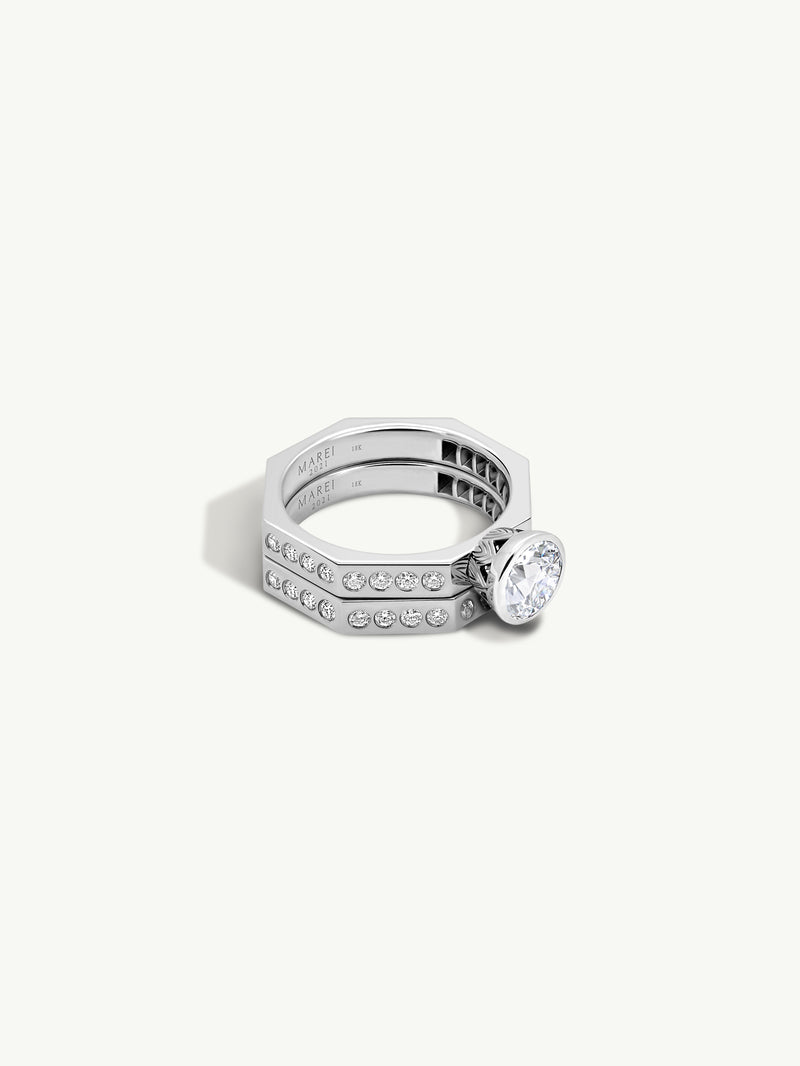 Octavian Brilliant Round-Cut White Diamond Engagement Ring In 18K White Gold