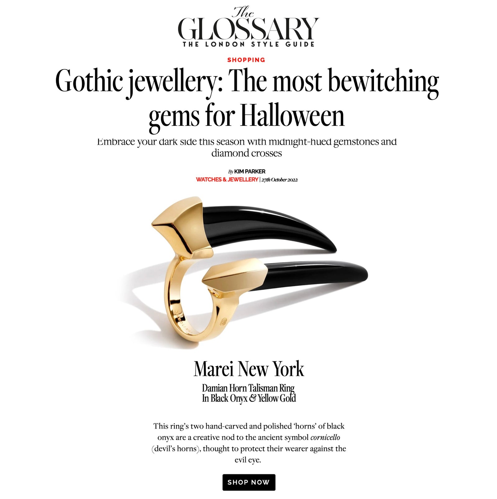 MAREI Damian Black Onyx Horn Talisman Ring In 18K Yellow Gold