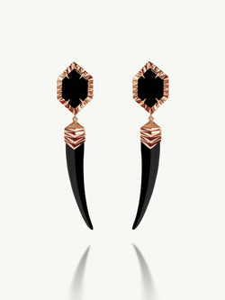 Alexandria Horn Talisman Drop Earrings With Black Onyx Agate In 18K Rose Gold