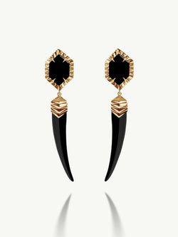 Alexandria Horn Talisman Drop Earrings With Black Onyx Agate In 18K Yellow Gold