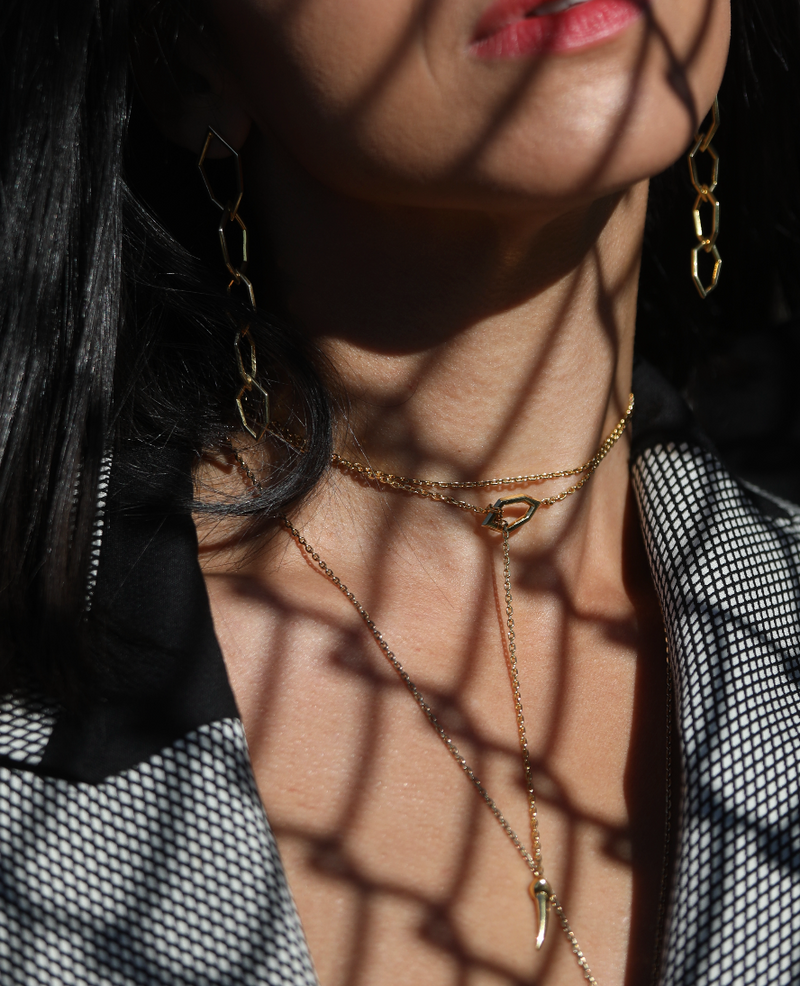 MAREI Amanti Hexagon Pendant Chain-Link Earrings in 18K White Gold 