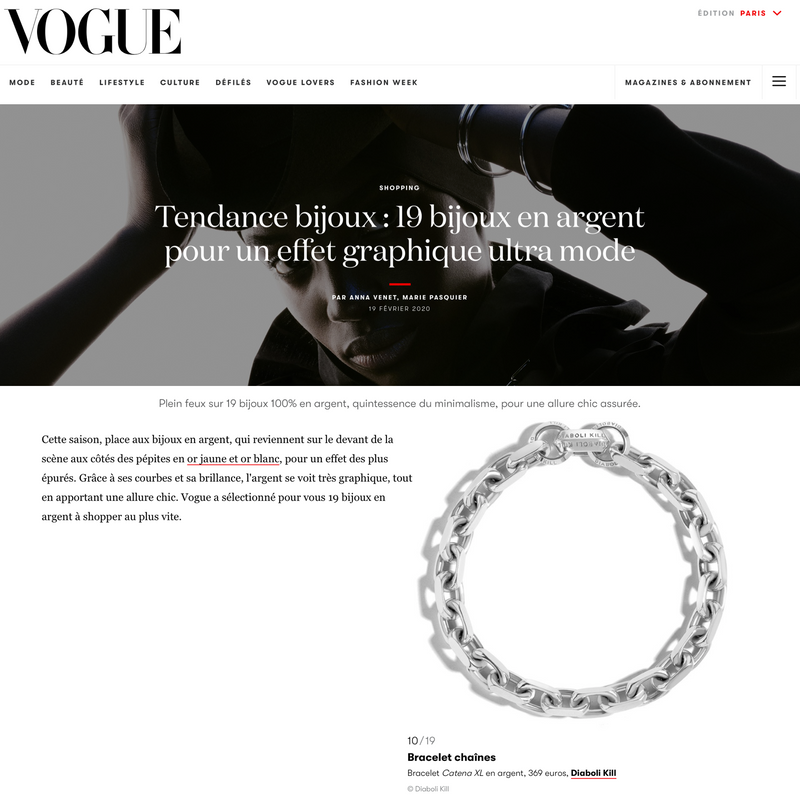 Diaboli Kill Jewelry Catena XL chains and bracelets featured in Vogue Magazine