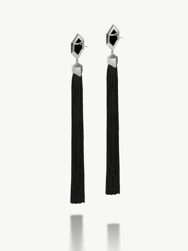 Alexandria Tassel Earrings With Black Onyx Agate In 18K White Gold