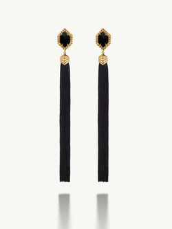 Alexandria Tassel Earrings With Black Onyx Agate  in 18K Yellow Gold