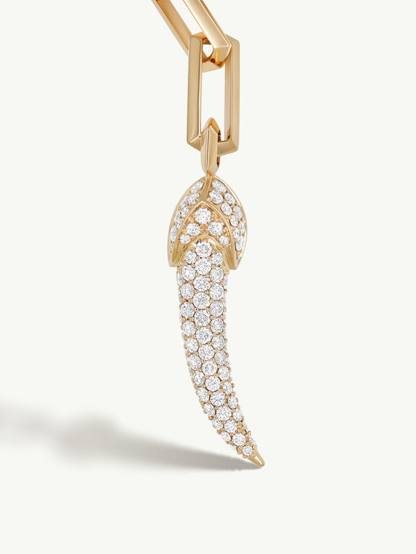 Damian Horn Talisman Pearl Necklace With Pavé-Set Brilliant Diamonds In 18K Yellow Gold