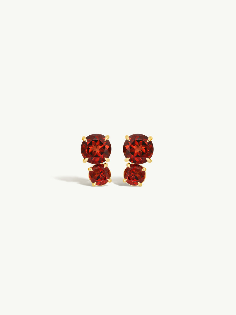 Isadora Two-Stone Stud Earrings With Red Garnets In 18K Yellow Gold