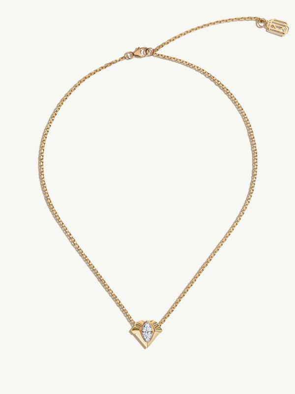 Alexandria Pendant Necklace With 0.50CT Marquise-Cut Diamond In 18K Yellow Gold, 13mm