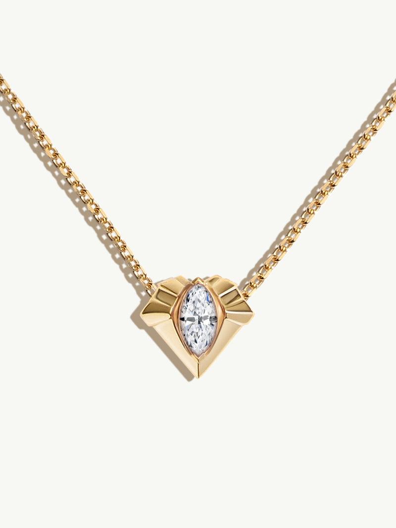 Alexandria Pendant Necklace With 0.50CT Marquise-Cut Diamond In 18K Yellow Gold, 13mm