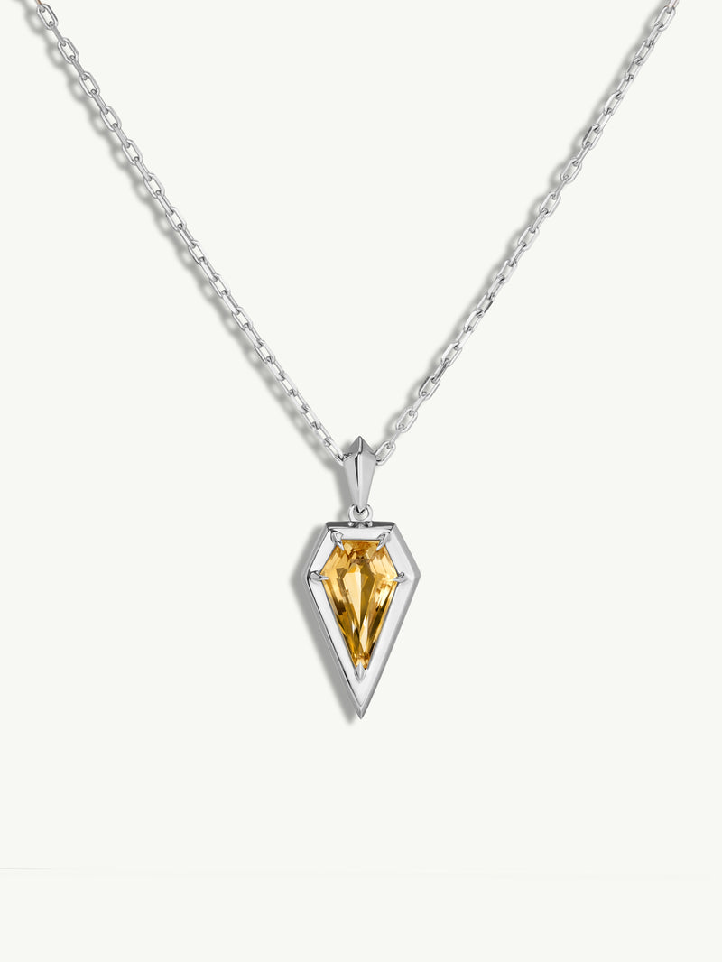 Aphrodite Amulet Pendant Necklace With Citrine Gemstone In 18K White Gold
